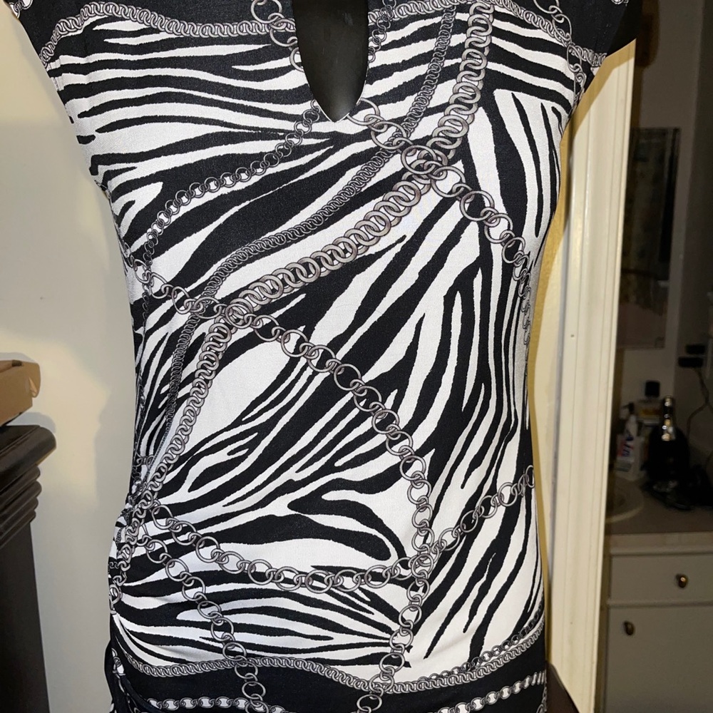 Cache M Zebra Chain Print Black White Gray Stretc… - image 3